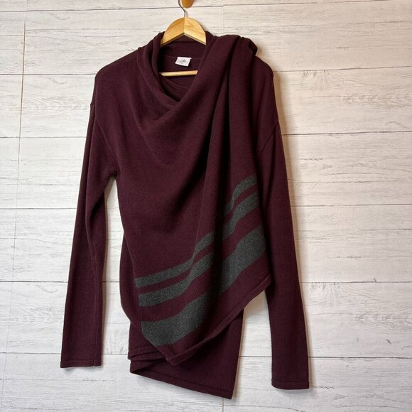 Cabi Sweater Womens Size Small Burgundy Port Fringe Knit Wrap 100% Cotton Fall - Picture 1 of 14